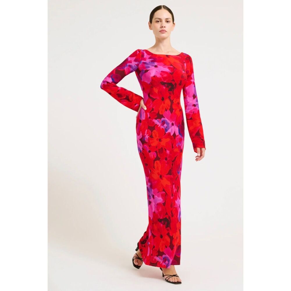 Rumored Sweet Talker Maxi Dress Watercolor Pansy Floral Open Back XL NWT